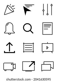 Simple web application icon set design, zoom, upload or announcement and note for web builder or application generation