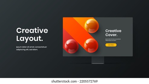 Simple web banner design vector layout. Bright computer monitor mockup landing page template.