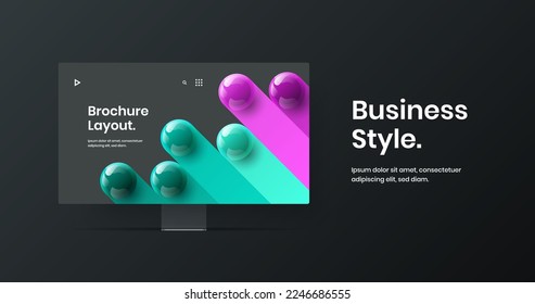 Simple web banner design vector layout. Vivid monitor mockup site template.