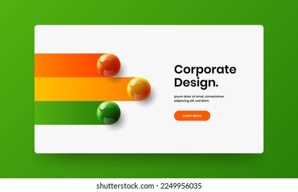 Simple web banner vector design illustration. Original 3D spheres company brochure concept.