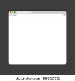 Simple web browser window. Web page mock up in trendy flat style. Template of empty, clean internet browser windows isolated transparent background. 