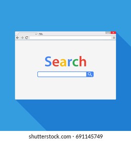 Simple web browser window vector illustration. Browser in flat style with long shadow.