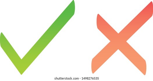 Simple web colorful icon buttons: greencheck mark and red cross. Tick symbol, flat design. Vector Eps. 8 
