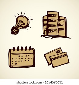 Simple web emblems isolated on white background. Concept idea symbols. Freehand outline black ink hand drawn pictogram logo sketchy in art retro scribble cartoon graphic style pen on paper