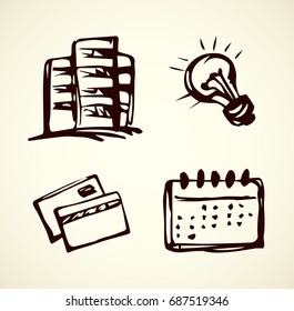 Simple web emblems isolated on white background. Concept idea symbols. Freehand outline black ink hand drawn pictogram logo sketchy in art retro scribble cartoon graphic style pen on paper