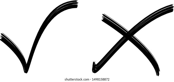 Simple web  icon buttons: black check mark and  cross. .Tick symbol, flat design. Vector Eps. 8 
