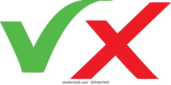 Simple web icon buttons. Set of simple web buttons, symbols. Red cross. icon no, reject, cancel, reject, denial. Green check mark icon yes, acceptance, consent, ok. For documents, voting, selection