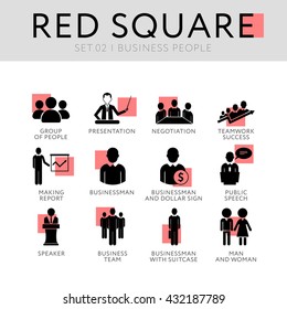 Simple web icon set - people, business, negotiations, presentations, report, speaker, business team.
