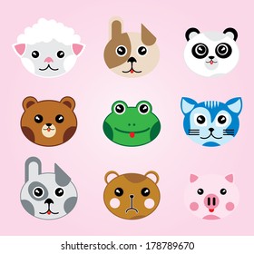 Simple web icon in vector: funny faces of animals
