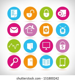 simple web icons set, round button set