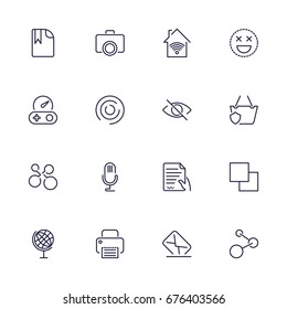 Simple web icons set. Universal web icon to use in web and mobile UI, set of basic UI web elements: file, printer, mail, game, basket, camera and other. Editable stroke