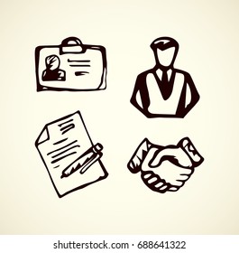 Simple web job emblem isolated on white background. office personal default name concept. Freehand outline black ink drawn picture logo sketch in art retro cartoon doodle graphic style pencil on sheet
