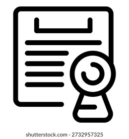 Simple webcam icon is superimposed on a document with lines, representing a video conference