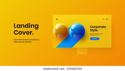 Simple website design vector layout. Colorful monitor mockup landing page template.