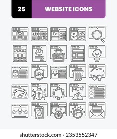 Simple Website Element Icon Set with Outline Style. Search Engine, SSL Protection, NFT Website, 404 Error.