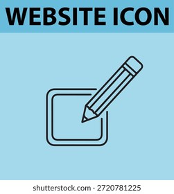 Un simple ícono de Sitio web con un lápiz editando un cuadrado sobre un fondo azul claro