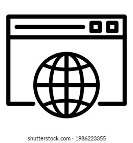 Simple website page with globe icon in outline style. Suitable for applications, websites, presentations, advertisements, and many more. Editable and resizable.