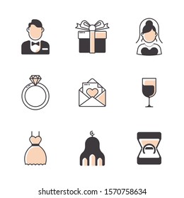 Simple wedding icon set vector