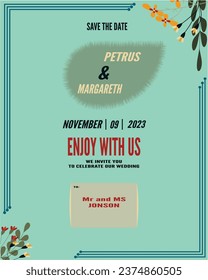 "SIMPLE WEDDING INVITATION CARD TEMPLATE, YOU CAN CUSTOMIZE THE BACKGROUND BY ADDING PHOTOS OR OTHER IMAGES."