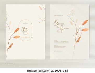 Invitación de matrimonio simple con color de agua de hojas