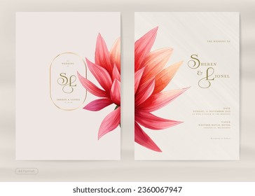 Simple Wedding Invitation with Red Flower Watercolor
