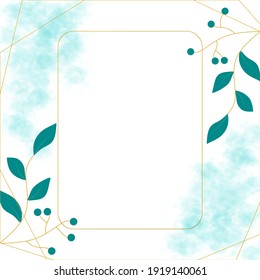 Simple wedding invitation, save the date, bridal shower, baby shower floral style with greenery leaves and green ocean watercolor background template. Vector natural elegant and rustic luxury template