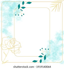 Simple wedding invitation, save the date, bridal shower, baby shower floral style with greenery leaves and green ocean watercolor background template. Vector natural elegant and rustic luxury template