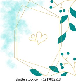 Simple wedding invitation, save the date, bridal shower, baby shower floral style with greenery leaves and green ocean watercolor background template. Vector natural elegant and rustic luxury template