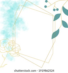 Simple wedding invitation, save the date, bridal shower, baby shower floral style with greenery leaves and green ocean watercolor background template. Vector natural elegant and rustic luxury template