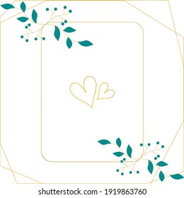 Simple wedding invitation, save the date, bridal shower, baby shower floral style with greenery leaves, tree branch and geometric background template. Vector natural elegant and rustic luxury template