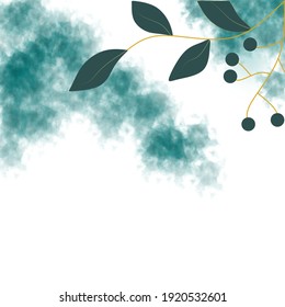 Simple wedding invitation, save the date, bridal shower, baby shower floral style with greenery leaves and emerald watercolor background template. Vector natural elegant and rustic luxury template.