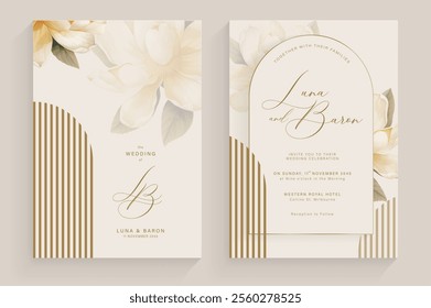 Simple Wedding Invitation Tempate with Aesthetic Flower Watercolor Arrangement