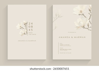 Modelo de convite de casamento simples com arranjo de aquarela de flor estética