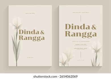 Plantilla de invitación de Boda simple con arreglo de acuarela de flores estéticas
