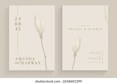 Simple Wedding Invitation Tempate with Aesthetic Flower Watercolor Arrangement