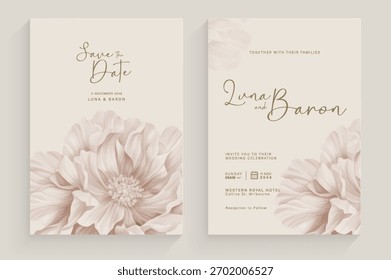 Simple Wedding Invitation Tempate with Aesthetic Flower Watercolor Arrangement