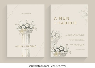 Modelo de convite de casamento simples com arranjo de aquarela de flor estética
