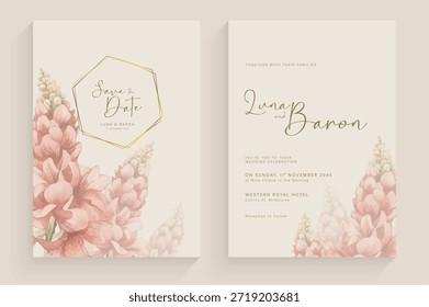 Modelo de convite de casamento simples com arranjo de aquarela de flor estética
