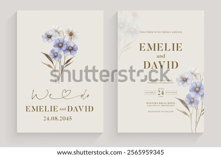 Simple Wedding Invitation Tempate with Aesthetic Flower Watercolor Arrangement
