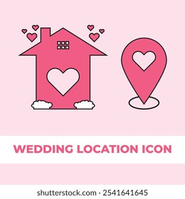 Diseño simple del Vector del icono de la Locación de la Boda, casa de la Boda