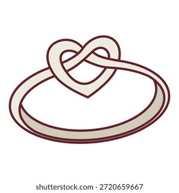 Simple wedding ring with a heart shaped knot interlocking love symbol