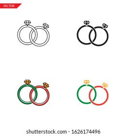 Simple wedding ring icon on white background 4 types such as outline, black, color, outline and color. Vector illustration.
