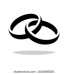 Simple wedding rings black icon isolated on white background.
