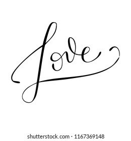 “Love” Simple wedding vector illustration with hand drawn lettering. Wedding theme vector catchwords isolated on white background. Can be used for invitations, gifts, leaflets, brochures.