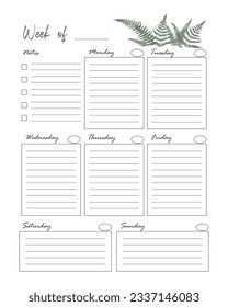 Simple weekly planner. weekly planner with fern.