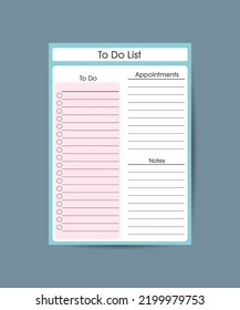 Simple weekly planner pink white with daily routine , priorities, to do list and notes table template vector