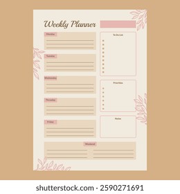 Simple weekly planner template vector