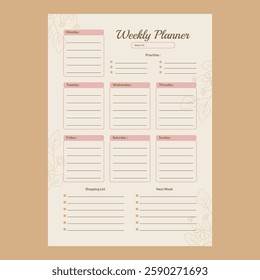 Simple weekly planner template vector