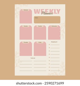 Simple weekly planner template vector