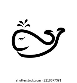 simple whale icon, black outline, happy whale.
